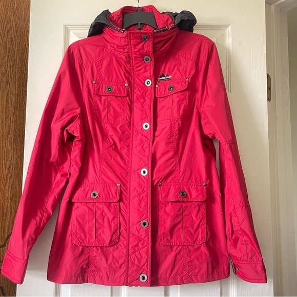 Powder River Trench Coat Hoodie Jacket Women L Belted Zip Up Windbreaker Red - Picture 3 of 17